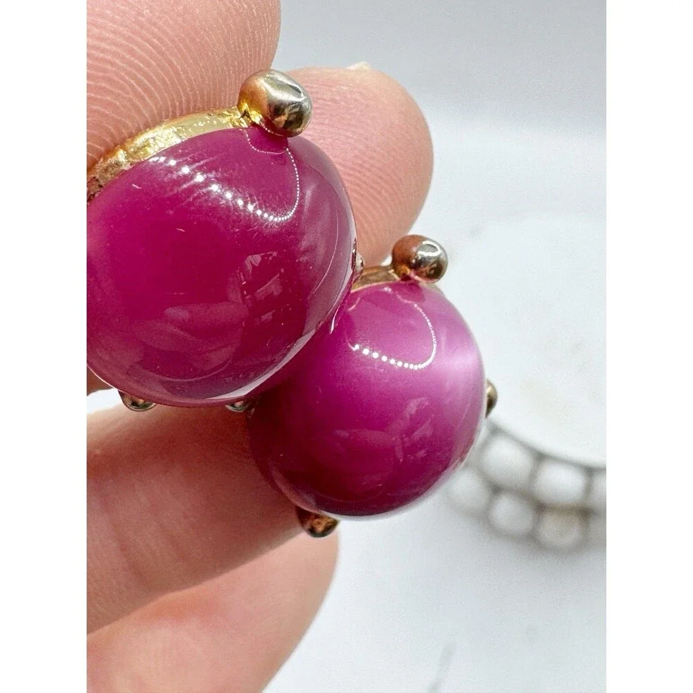 Vtg Pink Moon glow Thermoset Cabochon Round Cufflinks Menswear MCM Mid Century